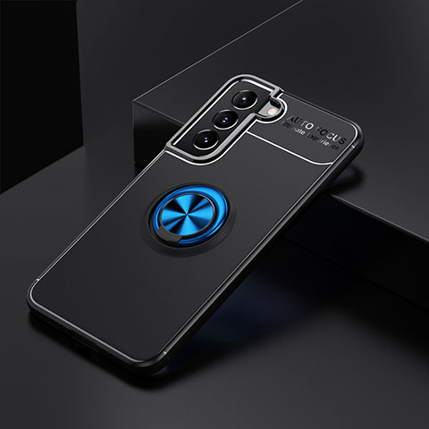 Funda Silicona Carcasa Ultrafina Goma con Magnetico Anillo de dedo Soporte para Samsung Galaxy S22 Plus 5G Azul y Negro