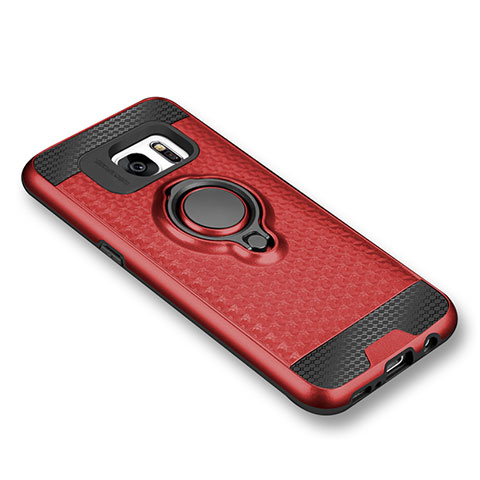 Funda Silicona Carcasa Ultrafina Goma con Magnetico Anillo de dedo Soporte para Samsung Galaxy S7 G930F G930FD Rojo