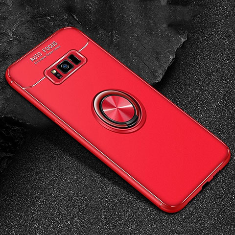 Funda Silicona Carcasa Ultrafina Goma con Magnetico Anillo de dedo Soporte para Samsung Galaxy S8 Plus Rojo