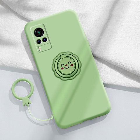 Funda Silicona Carcasa Ultrafina Goma con Magnetico Anillo de dedo Soporte para Vivo X60 5G Menta Verde