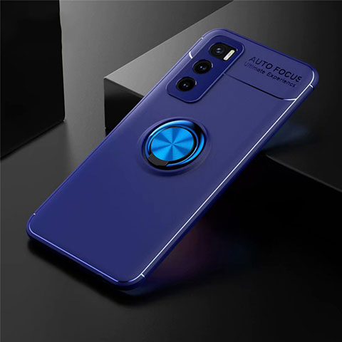 Funda Silicona Carcasa Ultrafina Goma con Magnetico Anillo de dedo Soporte para Vivo Y70 (2020) Azul