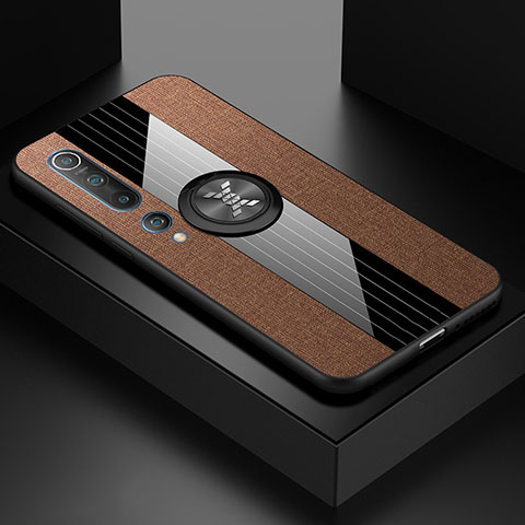 Funda Silicona Carcasa Ultrafina Goma con Magnetico Anillo de dedo Soporte para Xiaomi Mi 10 Marron