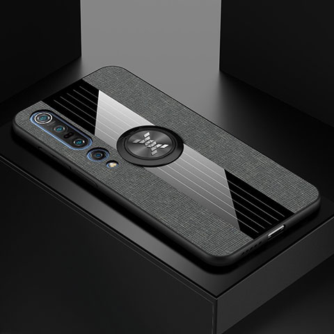 Funda Silicona Carcasa Ultrafina Goma con Magnetico Anillo de dedo Soporte para Xiaomi Mi 10 Pro Gris