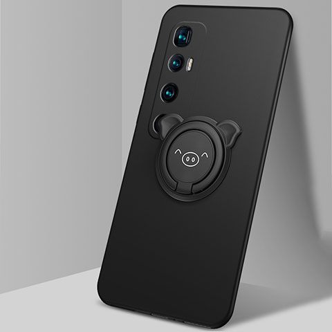 Funda Silicona Carcasa Ultrafina Goma con Magnetico Anillo de dedo Soporte para Xiaomi Mi 10 Ultra Negro