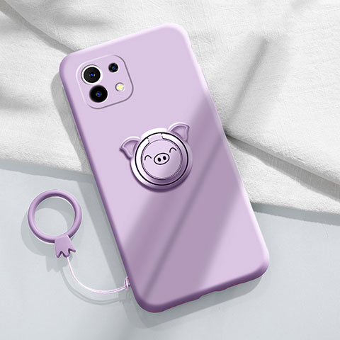 Funda Silicona Carcasa Ultrafina Goma con Magnetico Anillo de dedo Soporte para Xiaomi Mi 11 5G Purpura Claro