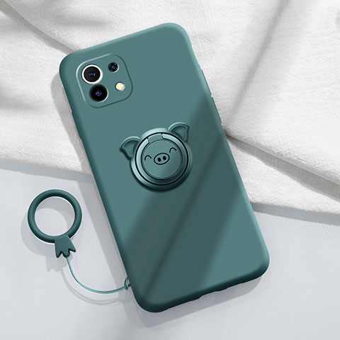 Funda Silicona Carcasa Ultrafina Goma con Magnetico Anillo de dedo Soporte para Xiaomi Mi 11 5G Verde Noche