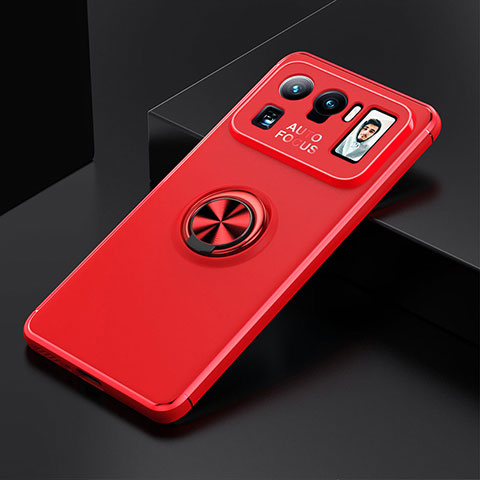 Funda Silicona Carcasa Ultrafina Goma con Magnetico Anillo de dedo Soporte para Xiaomi Mi 11 Ultra 5G Rojo