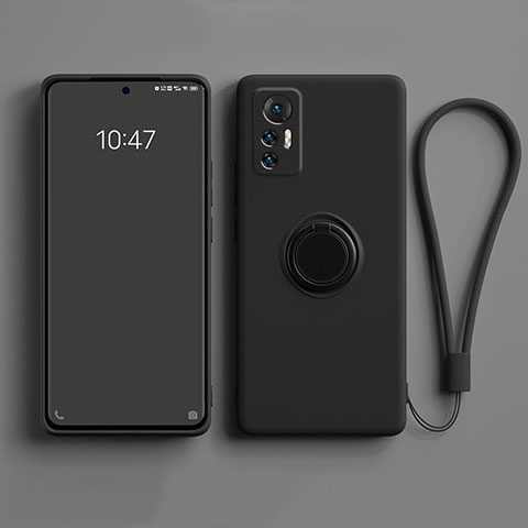 Funda Silicona Carcasa Ultrafina Goma con Magnetico Anillo de dedo Soporte para Xiaomi Mi 12 Pro 5G Negro