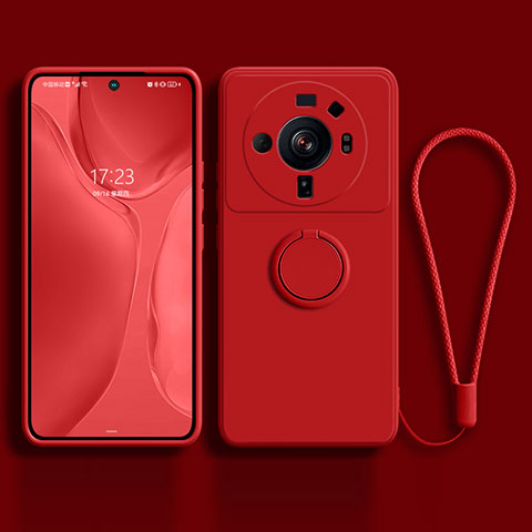 Funda Silicona Carcasa Ultrafina Goma con Magnetico Anillo de dedo Soporte para Xiaomi Mi 12 Ultra 5G Rojo