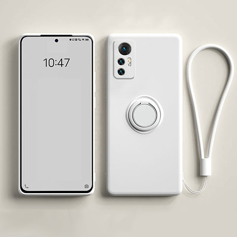 Funda Silicona Carcasa Ultrafina Goma con Magnetico Anillo de dedo Soporte para Xiaomi Mi 12S 5G Blanco