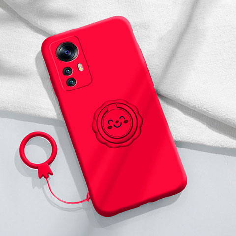 Funda Silicona Carcasa Ultrafina Goma con Magnetico Anillo de dedo Soporte para Xiaomi Mi 12T 5G Rojo
