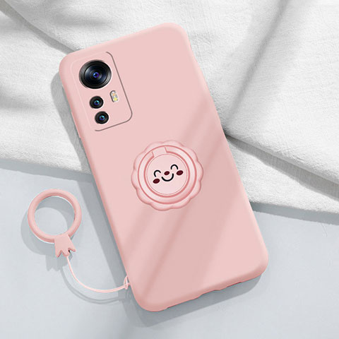 Funda Silicona Carcasa Ultrafina Goma con Magnetico Anillo de dedo Soporte para Xiaomi Mi 12T 5G Rosa