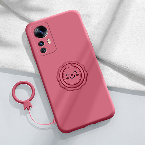 Funda Silicona Carcasa Ultrafina Goma con Magnetico Anillo de dedo Soporte para Xiaomi Mi 12T 5G Rosa Roja