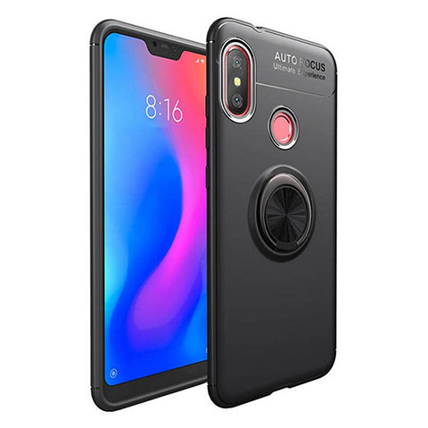 Funda Silicona Carcasa Ultrafina Goma con Magnetico Anillo de dedo Soporte para Xiaomi Mi A2 Lite Negro