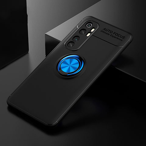 Funda Silicona Carcasa Ultrafina Goma con Magnetico Anillo de dedo Soporte para Xiaomi Mi Note 10 Lite Azul y Negro