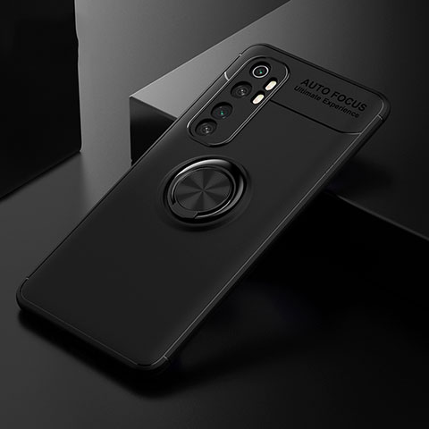 Funda Silicona Carcasa Ultrafina Goma con Magnetico Anillo de dedo Soporte para Xiaomi Mi Note 10 Lite Negro