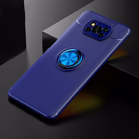 Funda Silicona Carcasa Ultrafina Goma con Magnetico Anillo de dedo Soporte para Xiaomi Poco X3 NFC Azul