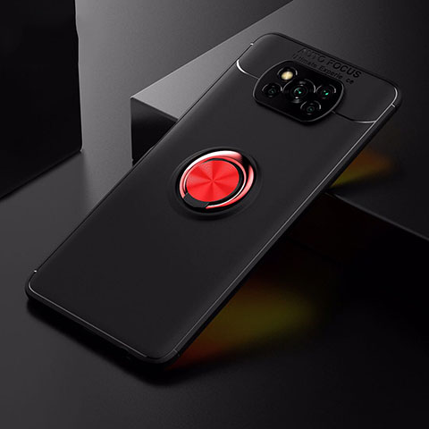 Funda Silicona Carcasa Ultrafina Goma con Magnetico Anillo de dedo Soporte para Xiaomi Poco X3 NFC Rojo y Negro