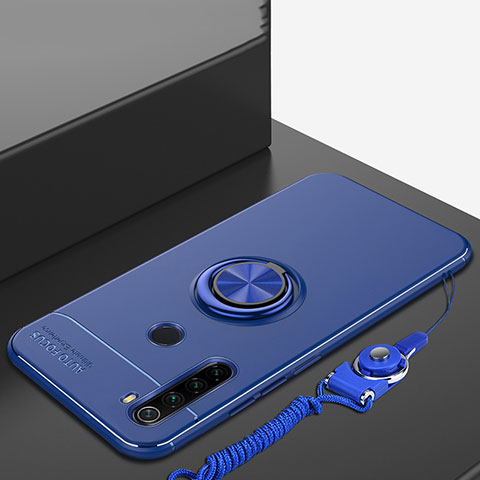 Funda Silicona Carcasa Ultrafina Goma con Magnetico Anillo de dedo Soporte para Xiaomi Redmi Note 8 (2021) Azul