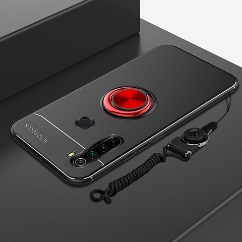 Funda Silicona Carcasa Ultrafina Goma con Magnetico Anillo de dedo Soporte para Xiaomi Redmi Note 8 (2021) Rojo y Negro
