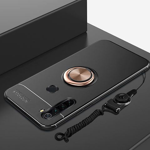 Funda Silicona Carcasa Ultrafina Goma con Magnetico Anillo de dedo Soporte para Xiaomi Redmi Note 8 Oro y Negro