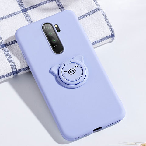 Funda Silicona Carcasa Ultrafina Goma con Magnetico Anillo de dedo Soporte para Xiaomi Redmi Note 8 Pro Azul