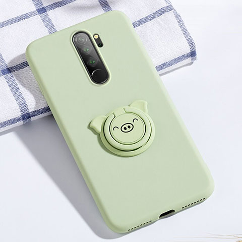 Funda Silicona Carcasa Ultrafina Goma con Magnetico Anillo de dedo Soporte para Xiaomi Redmi Note 8 Pro Verde
