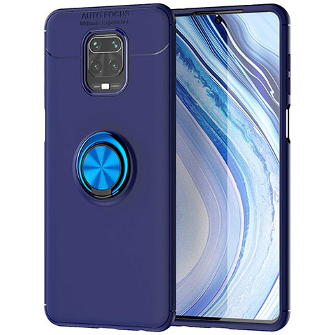 Funda Silicona Carcasa Ultrafina Goma con Magnetico Anillo de dedo Soporte para Xiaomi Redmi Note 9 Pro Azul