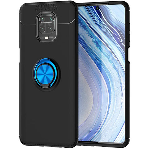 Funda Silicona Carcasa Ultrafina Goma con Magnetico Anillo de dedo Soporte para Xiaomi Redmi Note 9 Pro Azul y Negro