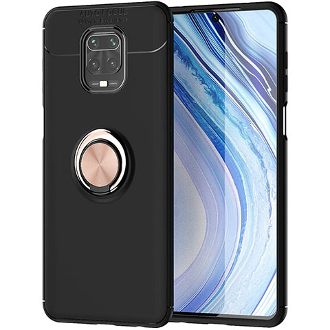 Funda Silicona Carcasa Ultrafina Goma con Magnetico Anillo de dedo Soporte para Xiaomi Redmi Note 9 Pro Oro y Negro