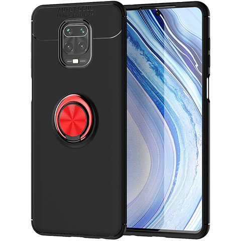 Funda Silicona Carcasa Ultrafina Goma con Magnetico Anillo de dedo Soporte para Xiaomi Redmi Note 9S Rojo y Negro