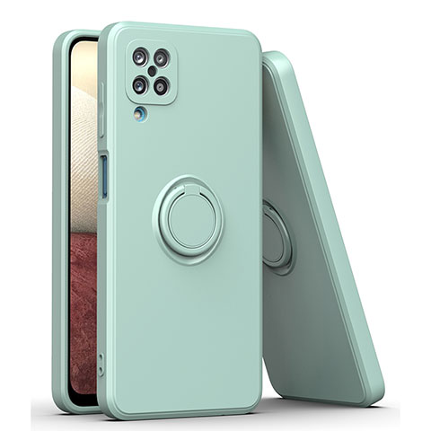 Funda Silicona Carcasa Ultrafina Goma con Magnetico Anillo de dedo Soporte QW1 para Samsung Galaxy A12 Nacho Menta Verde