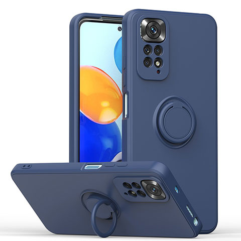 Funda Silicona Carcasa Ultrafina Goma con Magnetico Anillo de dedo Soporte QW1 para Xiaomi Redmi Note 11 4G (2022) Azul