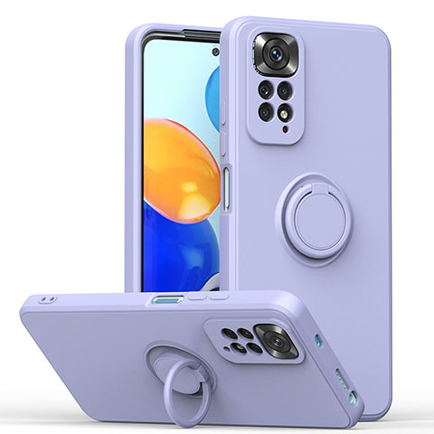 Funda Silicona Carcasa Ultrafina Goma con Magnetico Anillo de dedo Soporte QW1 para Xiaomi Redmi Note 11 4G (2022) Gris Lavanda