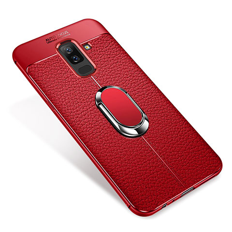 Funda Silicona Carcasa Ultrafina Goma con Magnetico Anillo de dedo Soporte S01 para Samsung Galaxy A6 Plus (2018) Rojo