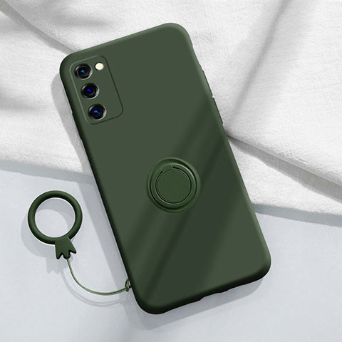 Funda Silicona Carcasa Ultrafina Goma con Magnetico Anillo de dedo Soporte S01 para Samsung Galaxy S20 Lite 5G Verde Noche