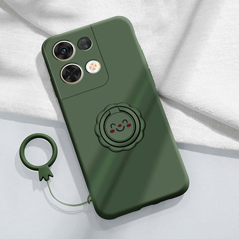 Funda Silicona Carcasa Ultrafina Goma con Magnetico Anillo de dedo Soporte S02 para Oppo Reno8 5G Verde Noche