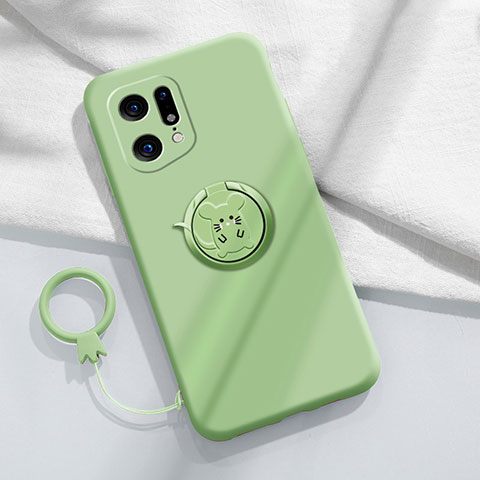 Funda Silicona Carcasa Ultrafina Goma con Magnetico Anillo de dedo Soporte S03 para Oppo Find X5 5G Menta Verde