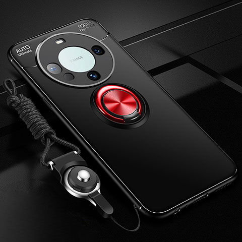 Funda Silicona Carcasa Ultrafina Goma con Magnetico Anillo de dedo Soporte SD1 para Huawei Mate 60 Rojo y Negro