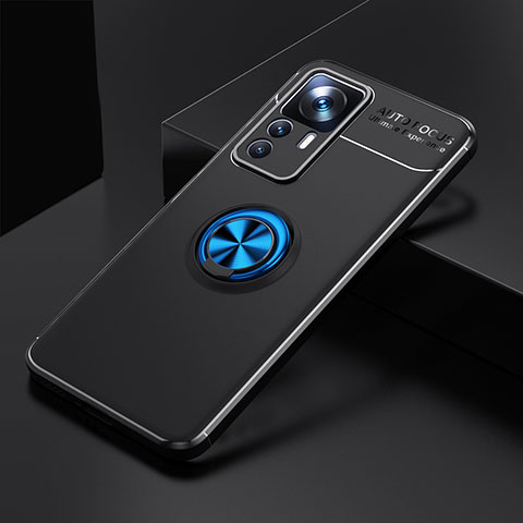 Funda Silicona Carcasa Ultrafina Goma con Magnetico Anillo de dedo Soporte SD1 para Xiaomi Mi 12T 5G Azul y Negro