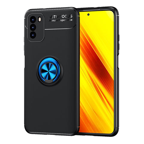 Funda Silicona Carcasa Ultrafina Goma con Magnetico Anillo de dedo Soporte SD1 para Xiaomi Poco M3 Azul y Negro