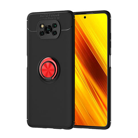 Funda Silicona Carcasa Ultrafina Goma con Magnetico Anillo de dedo Soporte SD1 para Xiaomi Poco X3 Rojo y Negro