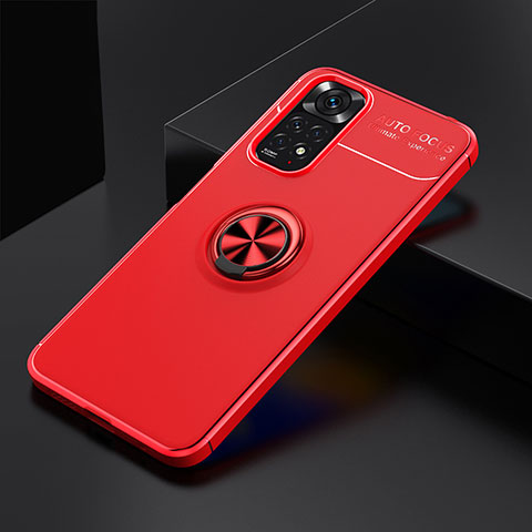 Funda Silicona Carcasa Ultrafina Goma con Magnetico Anillo de dedo Soporte SD1 para Xiaomi Redmi Note 11 4G (2022) Rojo
