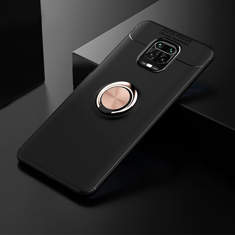 Funda Silicona Carcasa Ultrafina Goma con Magnetico Anillo de dedo Soporte SD1 para Xiaomi Redmi Note 9 Pro Oro y Negro