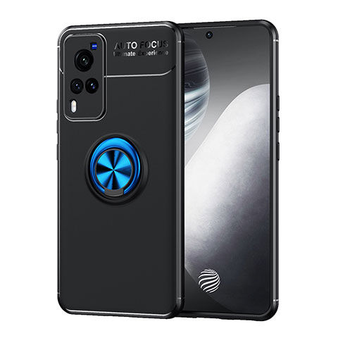 Funda Silicona Carcasa Ultrafina Goma con Magnetico Anillo de dedo Soporte SD2 para Vivo X60 Pro 5G Azul y Negro