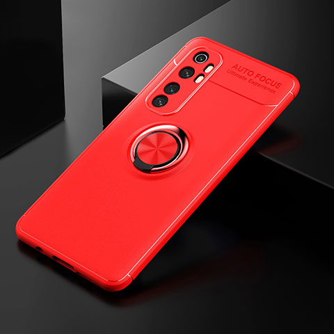 Funda Silicona Carcasa Ultrafina Goma con Magnetico Anillo de dedo Soporte SD2 para Xiaomi Mi Note 10 Lite Rojo