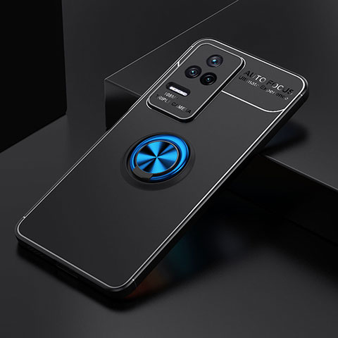Funda Silicona Carcasa Ultrafina Goma con Magnetico Anillo de dedo Soporte SD2 para Xiaomi Poco F4 5G Azul y Negro