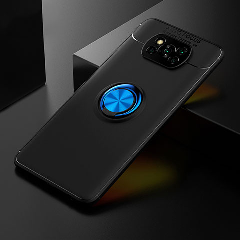 Funda Silicona Carcasa Ultrafina Goma con Magnetico Anillo de dedo Soporte SD2 para Xiaomi Poco X3 Azul y Negro