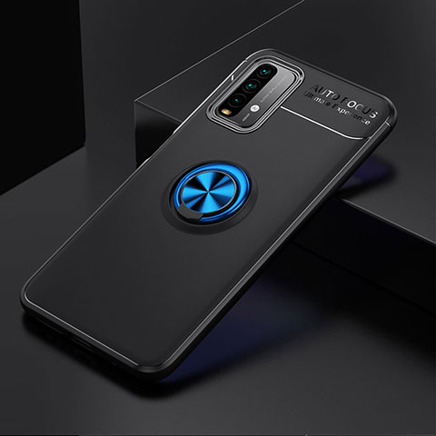 Funda Silicona Carcasa Ultrafina Goma con Magnetico Anillo de dedo Soporte SD2 para Xiaomi Redmi 9T 4G Azul y Negro