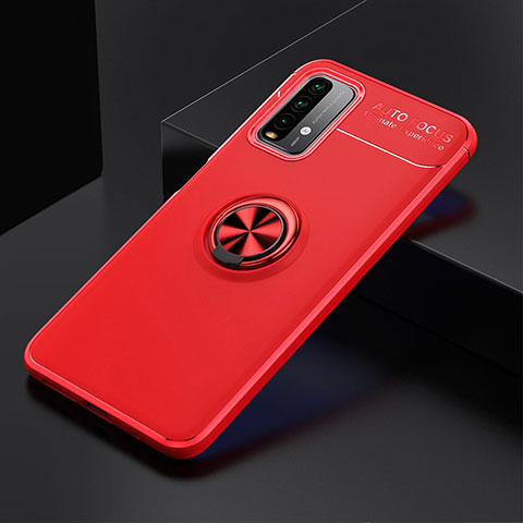 Funda Silicona Carcasa Ultrafina Goma con Magnetico Anillo de dedo Soporte SD2 para Xiaomi Redmi 9T 4G Rojo